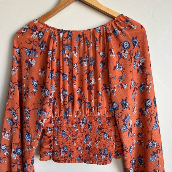 Free People Final Rose Deep V-Neck Balloon Sleeve Ruched Top Size XS - Picture 6 of 8